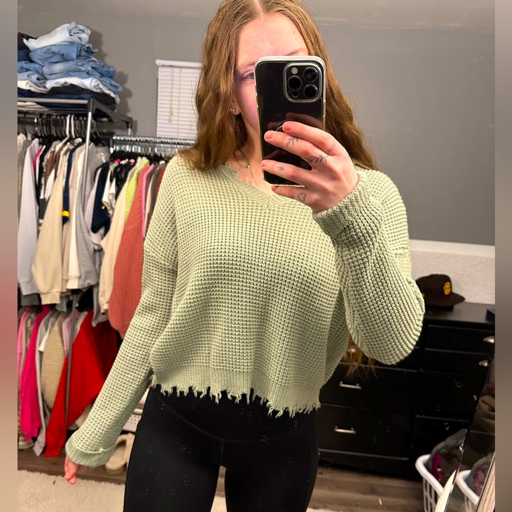 Distressed Cropped Sweater